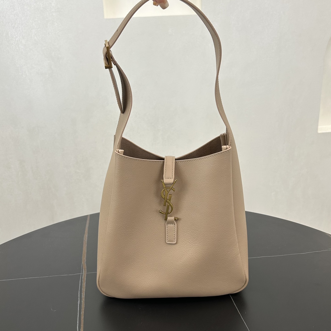 Saint Laurent LE 5 A 7 Small Soft Grained Calfskin Shoulder Bag Handbag Beige 713938